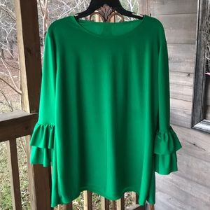 Green dressy knit top from LillyAnna Ladies.